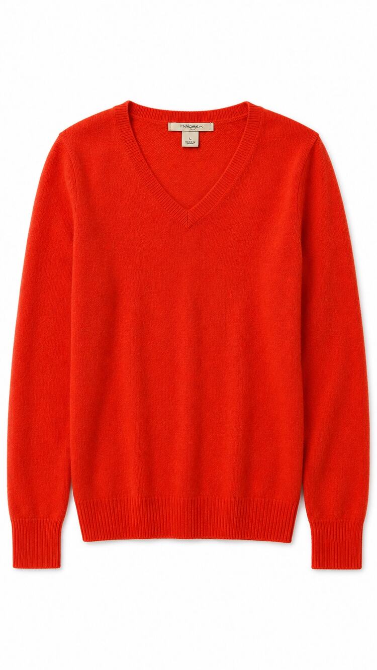 Halogen 100% Cashmere V-Neck Sweater, Red Orange, Size L